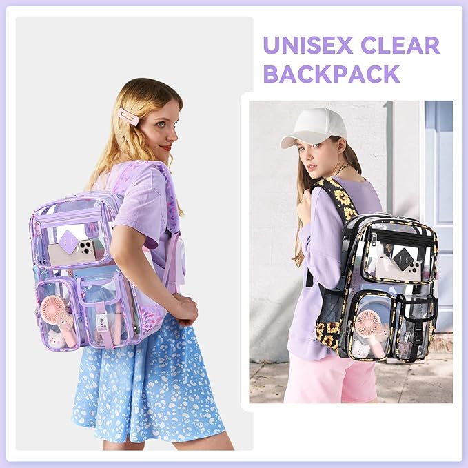 Clear Backpack for School,Heavy Duty PVC Transparent Bookbag for Girls Stadium Approved See Through Backpack