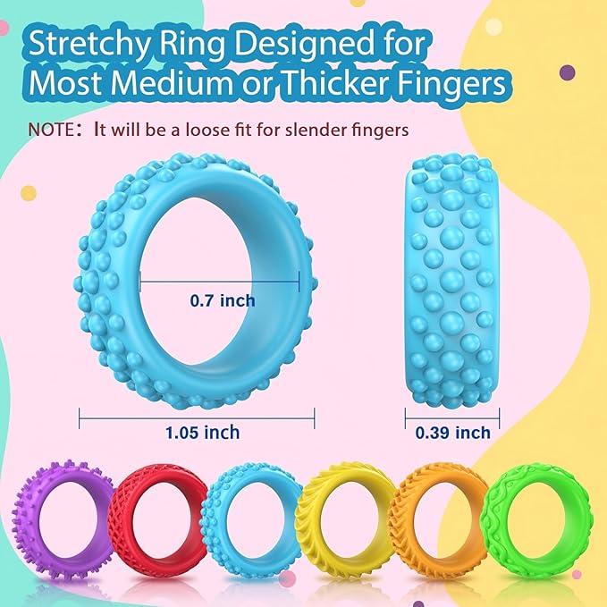 Sensory Toys Fidget Rings for Kids - 36 Pcs Chewable Silicone Quiet Classroom Fidget Toys Bulk, Spiky Small Anxiety Relief Items for ADHD Autism
