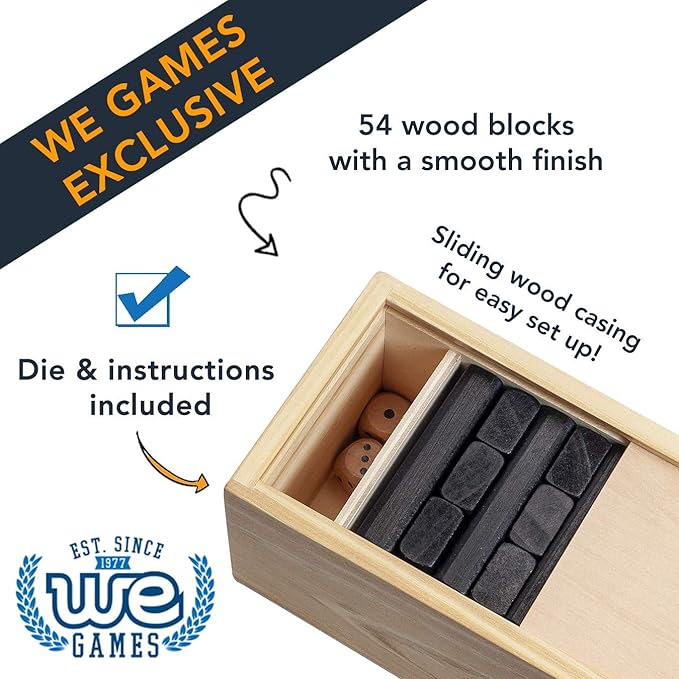 WE Games Wooden Block Stacking Party Game for Adults, Tumble Tower Wedding Guest Book Alternative, Tabletop Games, Includes Storage Case, 12 inches