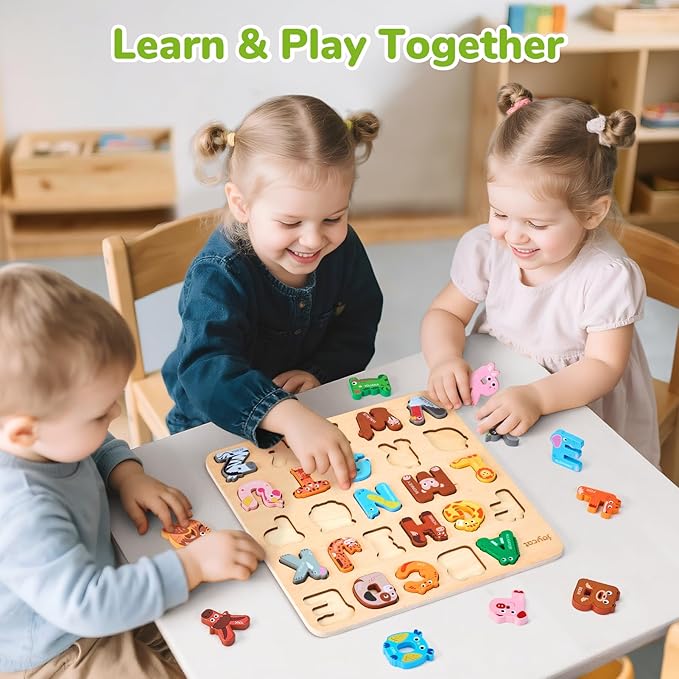 JoyCat Wooden Animal Alphabet Puzzles for Toddlers 1-3, 26 Letter Pieces, Montessori ABC Learning Toy, Gifts for 1 2 3 4 5 Year Old Boy Girl, Preschool Learning Activities