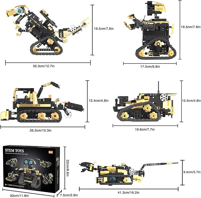 5 in 1 Robot STEM Robot Building Kit Science APP & Remote Control Blocks Technic Educational Building Blocks Set Robotics Toys for Boys Kids Ages 8-12(695 Pieces)