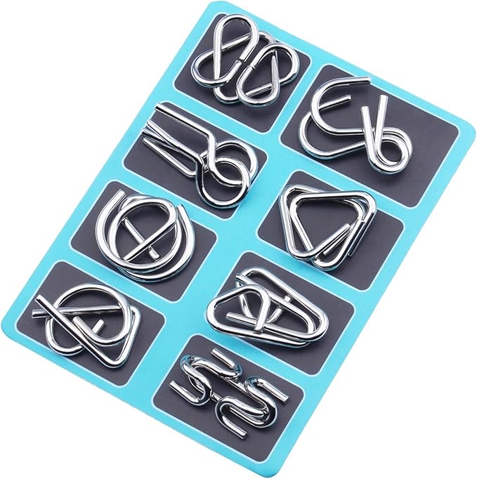 Metal Wire Puzzle Set,Brain Teaser Metals Puzzle ,Chinese Ring Magic Trick Toy for Party Favor Kids 7-14 and Adults Challenge (B(Metal))