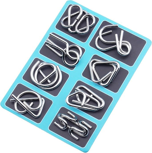Metal Wire Puzzle Set,Brain Teaser Metals Puzzle ,Chinese Ring Magic Trick Toy for Party Favor Kids 7-14 and Adults Challenge (B(Metal))