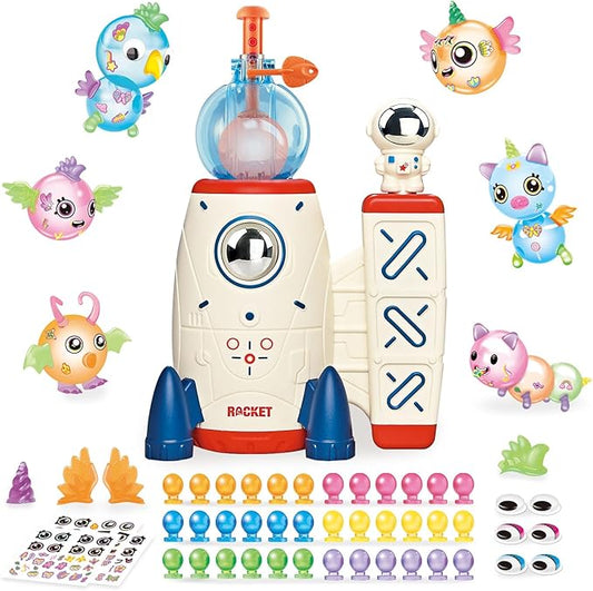 nicknack 195pcs Space Rocket DIY Balloons with Pump, DIY Sticky Balloon Maker Toy Craft Kits for Kids,Magic Balloon Kit with Bouncy Balloons Stickers Accessories, Toy Gift for Kids Boys Girls Ages 3+