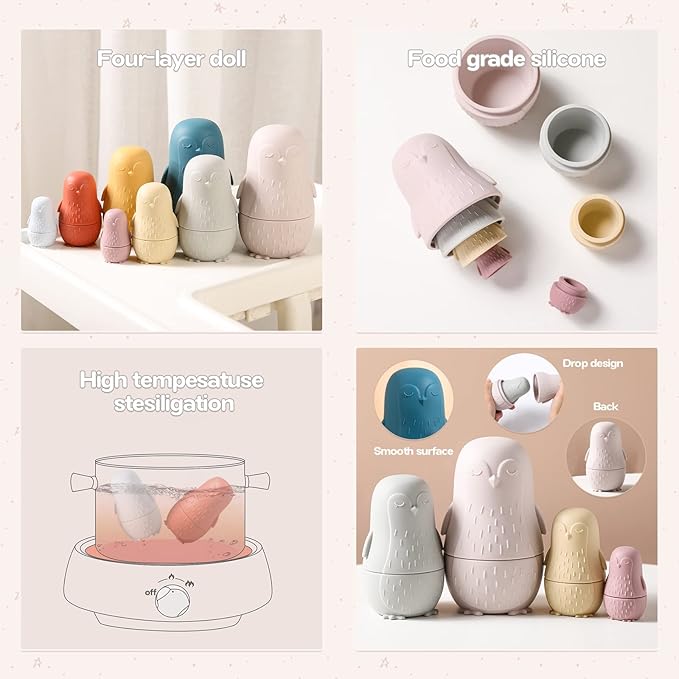 OESSUF Nesting Dolls | Russian Silicone Nesting Dolls for Toddlers | Easter Toys Matryoshka Doll Montessori Educational Toy | Penguin Stacking Nesting Doll Toys | Gift for Kids 3 Years Up