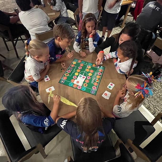 is The Soccer Board Game for Kids and Adults, a Family Board Game for Ages 5+ with 2 to 10 Players, Easy to Setup and Play, Play Individually or as a Team.
