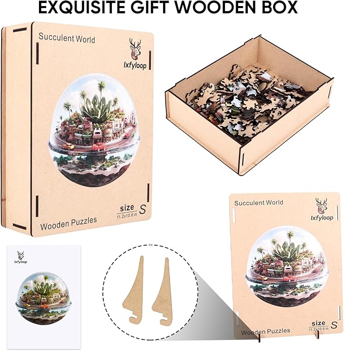 Wooden Puzzles for Adults 422 Pieces, Succulent World Jigsaw Puzzles, Unique Design Adult Puzzles for Family Brain Game Gift, 16.1x15.3 inch