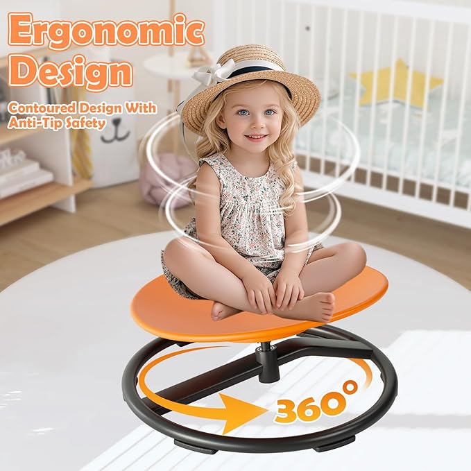 Spinning Chair for Kids, Sensory Integration Training Swivel Chair for Children with Autism & ADHD,for Balance & Body Coordination Training, Orange Round