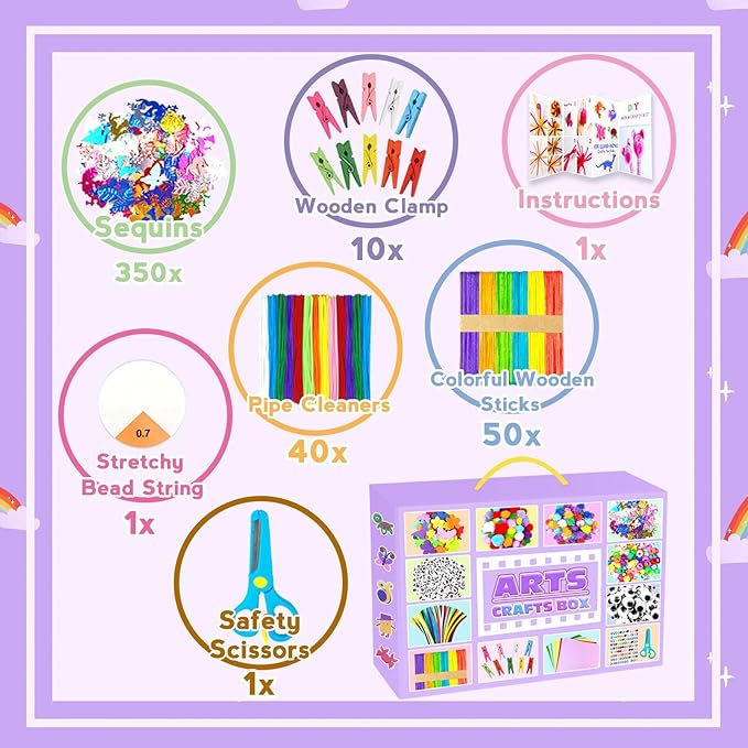 Arts and Crafts Supplies for Kids - 2000Pc Craft Kit with Pipe Cleaners DIY Craft Kit for Kids Art School Supply Materials Set All in Crafting Box Toys Gifts for Girls Boys Age 4 5 6 7 8 9 10 11 & 12