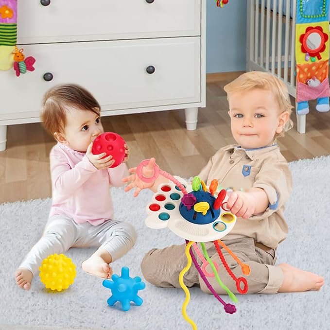 Baby Sensory Montessori Toys for 6-12-18 Months Sensory Balls Pull String Toys for Babies 0-6 Months Teething Developmental Travel Toy for 1 Year Old Boy Girl Birthday Gift 6-9-12 Month Old Infant Toy