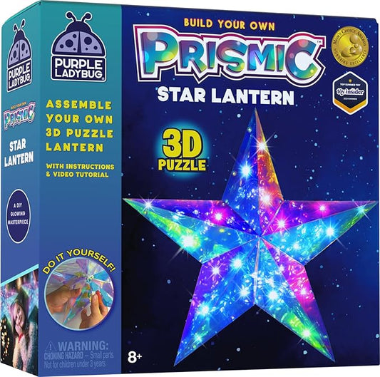Prismic Star Lantern Craft Kit - Geometric Hanging Light Decoration, USB Powered DIY 3D LED Ornament - Birthday Gifts for Kids 8-12, Kids Safe Activity, Indoor Assembly Project, Room Display Decor