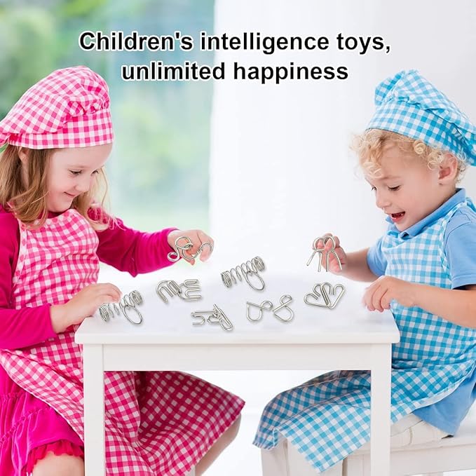 IQ Toys-AB A+B Test Mind Game Brain Teaser Wire Magic Trick Toy IQ Puzzle Set (Pack of 16), Metallic