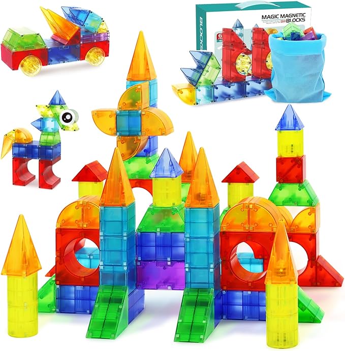 Magnetic Blocks,66 PCS Translucent Building Toys for Toddlers 3+,Multi Shape Magnet Building Blocks STEM Preschool Montessori Sensory Toys for 3 4 5 6 Year Old Kids Boys Girls