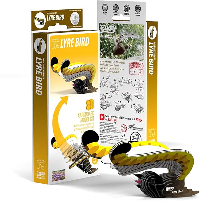 Eugy Lyre Bird 3D Puzzle, 15 Piece Eco-Friendly Educational Toy Puzzles for Boys, Girls & Kids Ages 6+
