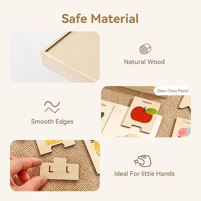 Wooden Puzzles Toddler Toys Gifts for 3 Year Old Boys Girls, Animal Jigsaw Puzzles Montessori Toys Preschool Learning Activities, Gift for Girls Boys (Animal Letters)