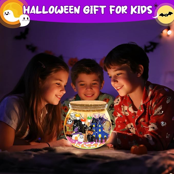 Halloween Terrarium Crafts Kit for Kids, LED Night Light-Up Toys with Remote, Halloween Party Decor DIY Craft Kit for Ages 4 5 6 7 8-12 Year Old Boys Girls – Creative Arts & Crafts Activity Gift Set