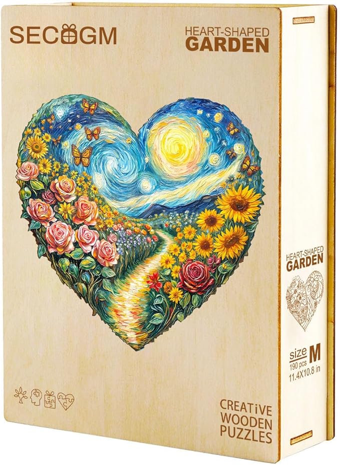 Wooden Puzzles for Adults - 100 Pieces Heart-Shaped Garden Wooden Puzzle - Unique Shape Wood Cut Puzzles - Eco-Friendly Home Office Decor (S-8.5 * 8in)