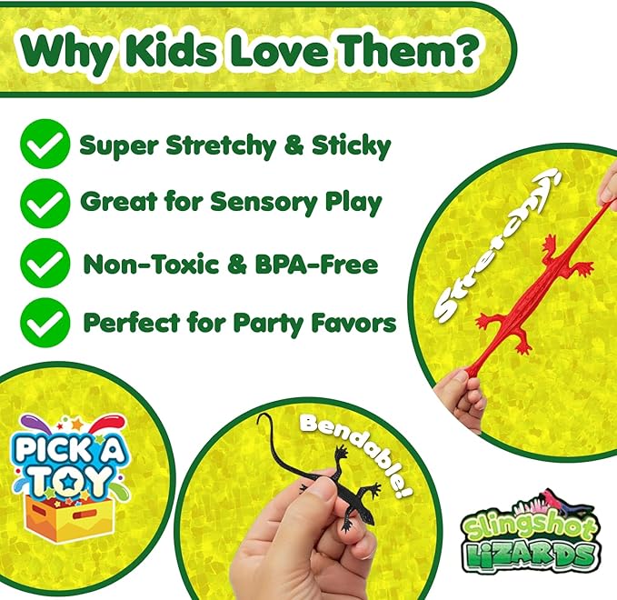36 Set Sticky Gecko Lizard Toy Party Favor Slingshot, Stretchy Climbers On Wall for Kids, Goodie Bags, Easter Egg Basket Stuffers, Pinata