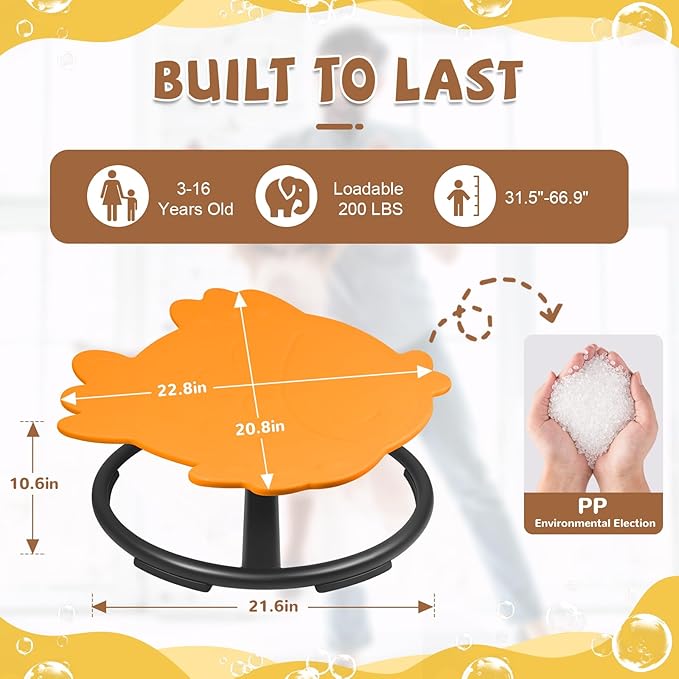 Zhenx Spinning Chair for Autistic Kids, Fish Shape Kids Sensory Swivel Chair, Sensory Spinner Seat for Toddlers with Autism & ADHD Children, Sit and Spin Training Body Coordination (Orange)