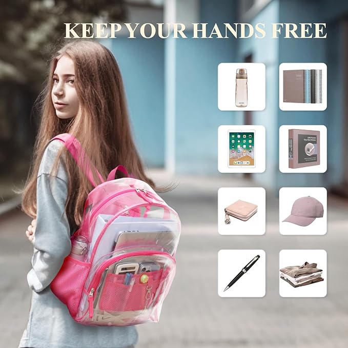 PACKISM Clear Backpack - 17 inch Heavy Duty Clear Backpacks for School, Large Transparent Bookbag for Students (Age 12+)