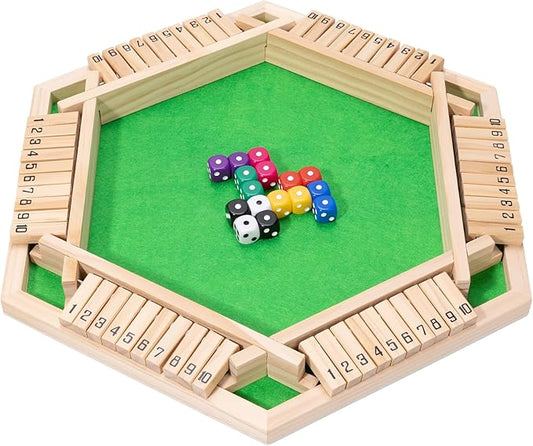 Shut The Box Dice Game - Classic Wooden Tabletop Game for 2-6 Players - Natural Wood Finish Family Board Game for Adults & Kids - Perfect for Parties, Bars, Classroom Math Learning