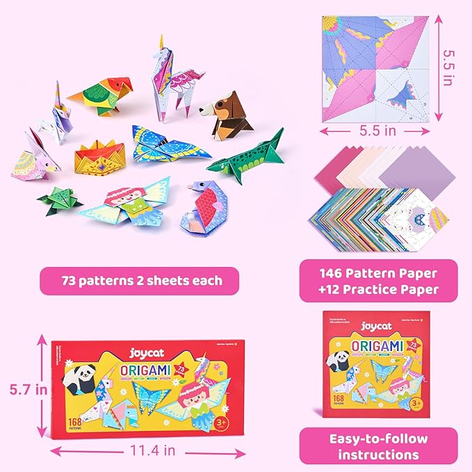 JoyCat Origami Paper Kit for Kids,180 Sheet 5.5x5.5 Colorful Paper,73 Unique & Unicorn Style with Instruction Book,Art&Crafts Supply Set for Ages 5-12 Girl,Ideal DIY & Educational Toy,Gift for Kids
