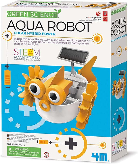 4M: Green Science: Aqua Robot - DIY Water Swimming Fish Toy Robot, Solar & Battery Hybrid Power, STEM Building Craft & Activity Set, Kids Ages 5+