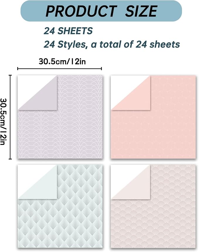 12"X12" Boho Scrapbook Paper, Double sided printing 13.76 oz/390 g, 24 Sheets DIY Origami Decorative Craft for Card Making Background Origami Decopage Decorative Scrapbooking Supplies (Boho1)