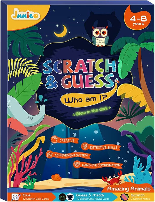 Glow-in-The-Dark Scratch & Guess Animal Cards, with 2 Pack Rainbow Scratch Notebooks, Mess Free Toddler Craft, Crafts for Kids Ages 4-8, Travel Party Gifts for 4 5 6 7 8 9 Year Old Girls Boys