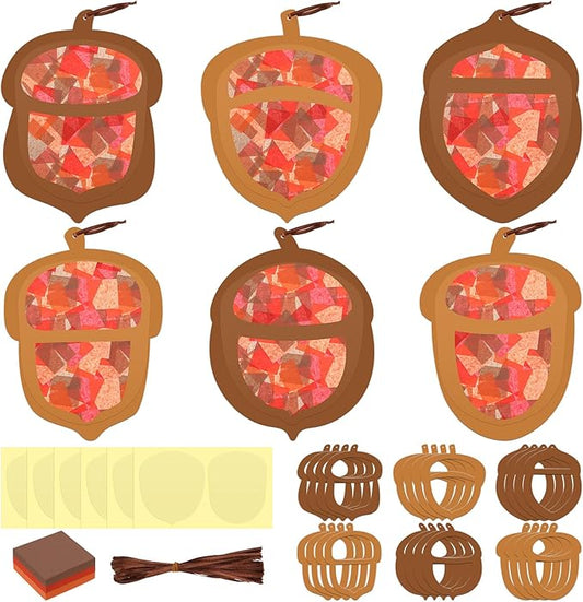 Chiisong 24 Sets Fall Acorn Crafts Kit DIY Tissue Paper Sign Crafts for Back to School Fall Harvest Thanksgiving Religious Christian Party Fun Home Actives