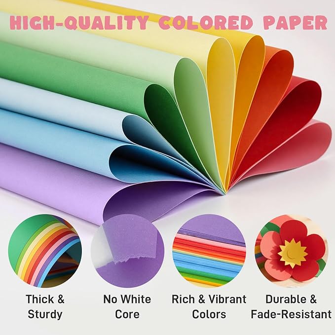 3 otters 200Sheets Construction Paper, Cardstock 8.5" x 11 ", 10 Assorted Colors Card Stock Printer Paper 65 lb/180 GSM, for Printing, DIY Craft, Kids School Supplies, Back to School, Party Decoration