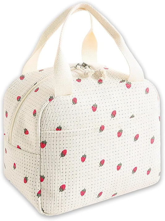 Lunch Box for Women, Reusable Insulated Lunch Box Floral Tote Bags Corduroy Totes for Women Office Work Travel Picnic