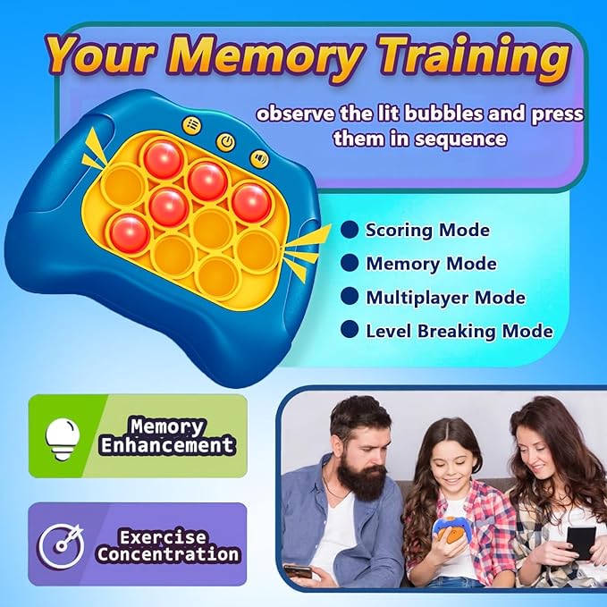 Pop Push Game Toy for Kids, Quick Fast Push Pop Puzzle Handheld Game Light up Fidget Toy 8-12, Bubble Sensory Toys Christmas Birthday Gifts for Kids Ages 3-12 (Blue)