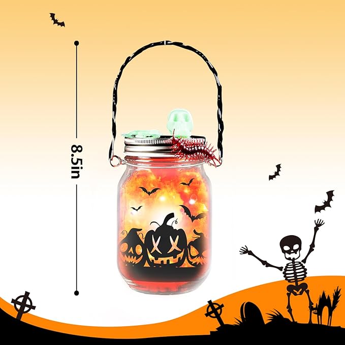 Shemira Halloween Craft Kit - 6pc Glass Mason Jar DIY Lantern Kit, Party Supplies for Kids