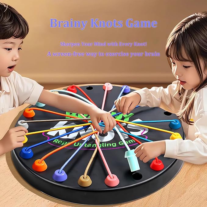 Brainy Knots Rope Untangling Game - Fun Puzzle Board Games for Kids & Adults! Portable Educational Strategy String Toy to Train Brain & Reflex Skills