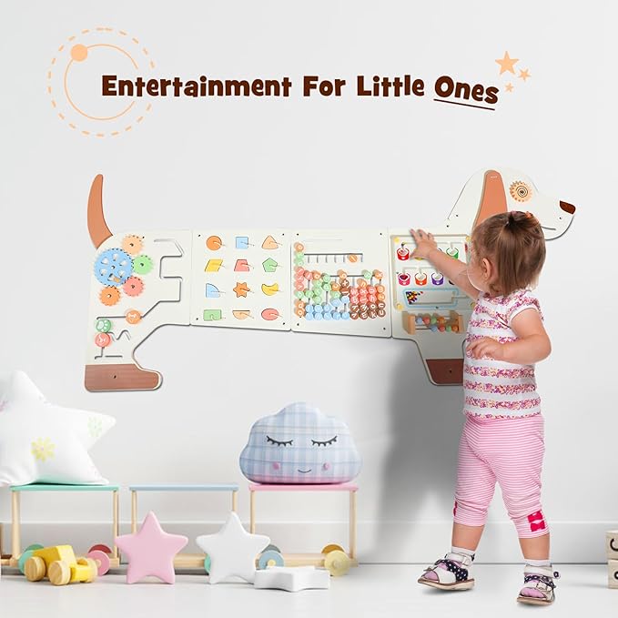 Wall Activity Panels Busy Board: Dog Montessori Sensory Toys for Toddlers - Learning Activity Center Children's Daycare Nursery Playroom Essentials