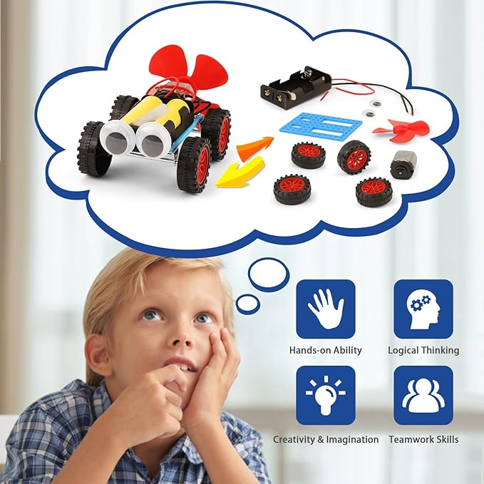 5 Set Individual STEM Kit for Kids, 2nd Grade Boy Toys Bulk Gifts, 1st First Graders Boys Gift Ideas, Classroom Science Kits Craft Projects Class Activity, Robot Wind Powered Car Building Activities