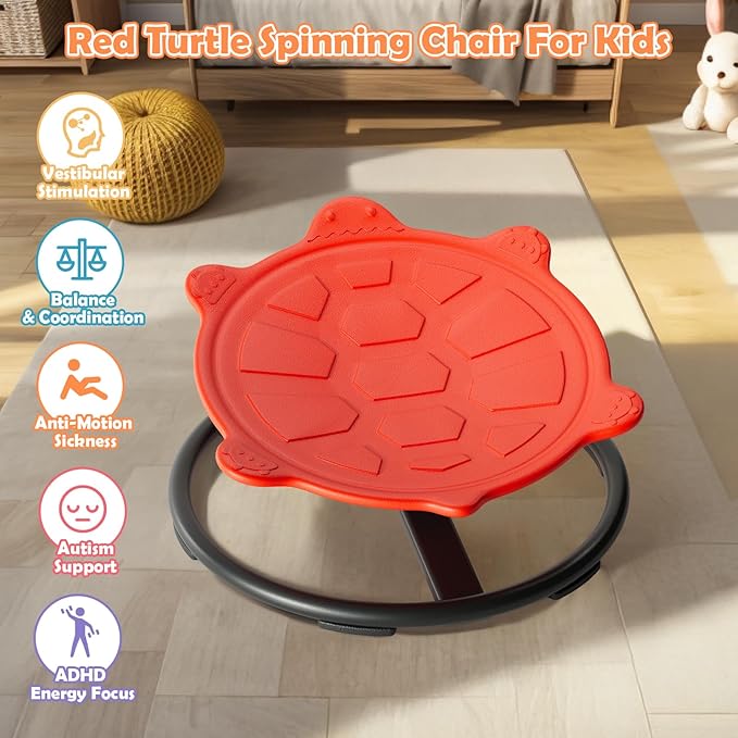 Spinning Chair for Kids, Sensory Integration Training Swivel Chair for Children with Autism & ADHD, for Balance & Body Coordination Training, Red Turtle