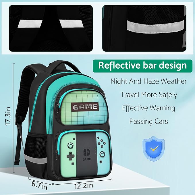 Kids Backpack For Boys,Gamer Boys Backpack For Children Teens Elementary Middle School, 17″ Students Bookbag
