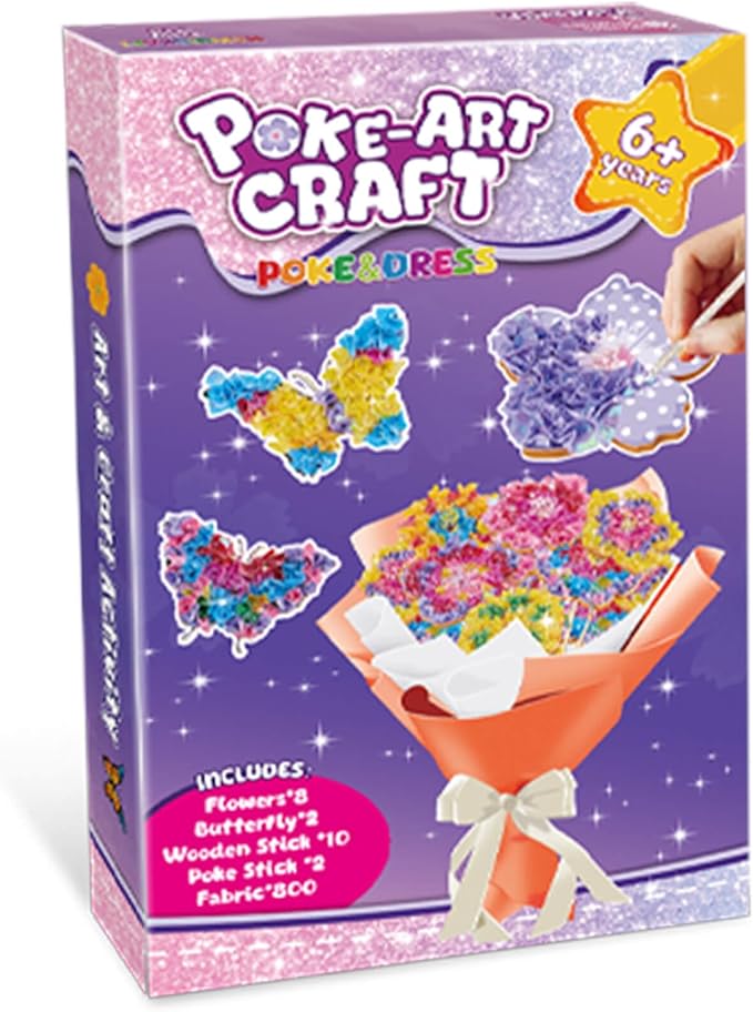 Britik Arts and Crafts for Kids Ages 8-12: Poke in Fun Art Kits for Girls, Poke Art Flower Bouquet Craft Kit, Fabric Arts for Kids DIY Flower Bouquet Kit Birthday Gift for Girls 8 9 10 11 12, Orange