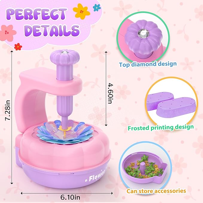 GirlsHome 300+PCS Fabric Flower Bouquets Toys, DIY Flower Crafts Kits for Kids, Arts and Crafts for Kids Ages 6-8 Girls, Build Flower Bouquet, STEM Educational Toy Preschool Gifts (Purple Pink)