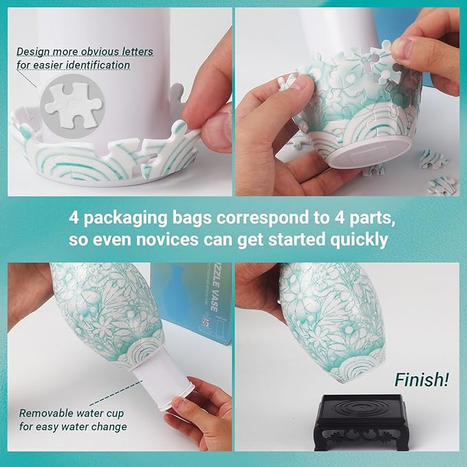 Magnolia 3D Puzzle Vase for Adults to Flower Arrangement and Home Decoration Made by 160 Curved Plastic Puzzle Pieces,Great Gift for Mother's Day and Housewarming