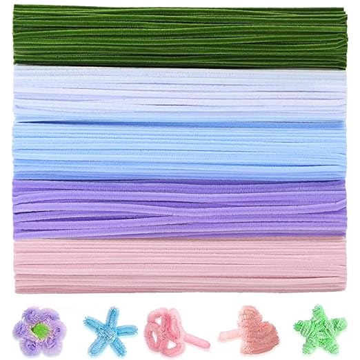 400 Pcs Pipe Cleaners Craft Kit and Craft Supplies Set, 4 Colors Chenille Stems Craft Kits. Includes Floral Tape, Wire, Stems and More, DIY Arts and Crafts Supplies for Flower Making (Colorful)