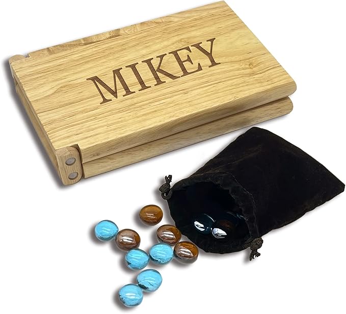 Customized Mancala Board Game with Personalized Wood Folding Board 50 Glass Stones Marble Custom Engraved Game Set for Birthday, Family Game Night