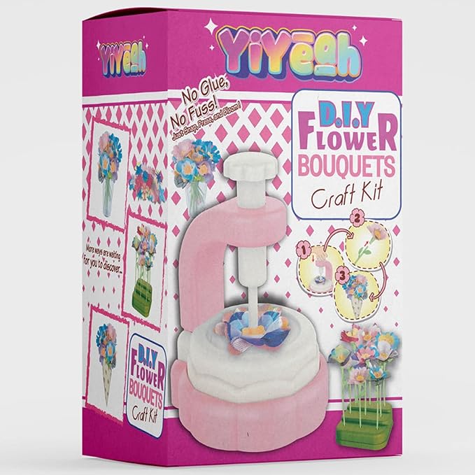 YiYeah Fabric Flower Bouquets Toys, Flower Making Kit, DIY Arts & Crafts Kit for Kids Age 4 5 6 7+, Flowers Market Toy Educational Activity and Birthday Gift Toys Gifts Ideas for Boys Girls