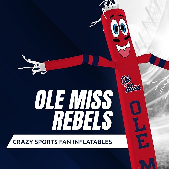 NCAA Mississippi Ole Miss Football Wacky Waving Inflatable Tube Guy with LED Lights & Built-in Blower - 6" x 36" x 96" Inflatable Tube Man Crazy Sports Fan Outdoor Party Decoration