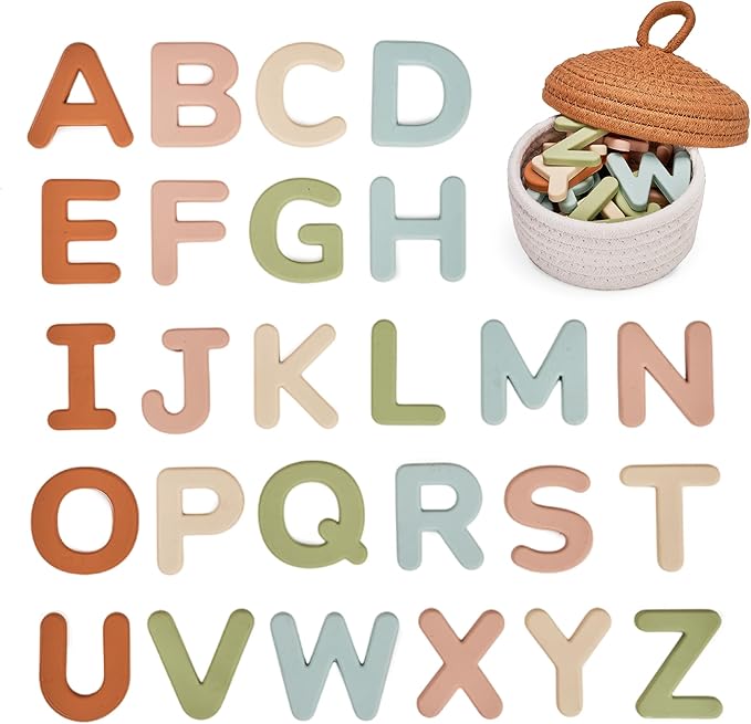 JoyCat Silicone Alphabet Magnetic Letters, 26 Uppercase ABC Fridge Magnets for Toddlers & Kids, Baby Learning Refrigerator Toy Set, Preschool Birthday Gifts for Boys Girls Age 1+ (Muted Color)
