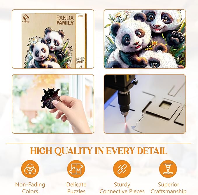 Wooden Puzzles for Adults, Panda Family Wooden Jigsaw Puzzles for Adults Kids, Unique Shaped Wood Puzzles Adult, Creative Birthday Gifts for Friends Family Game(13.4 * 13.1in 270pcs)