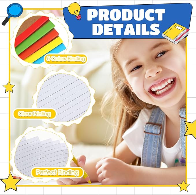 Henoyso 100 Pack Bulk Primary Composition Notebooks for Kids - Wide Ruled Journal with Picture Space, 60 Pages, Rainbow Spine, 9.75 x 7.5 in for Office, School, Journaling, Back to School Supplies