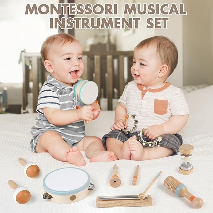 Wooden Musical Toys for Toddlers 1-3 - One 1st Birthday Easter Gifts for Boy & Girl 1-2, Montessori Toys for 2 3 Year Old, Musical Instruments with Drum for Baby Preschool Educational 18+ Months